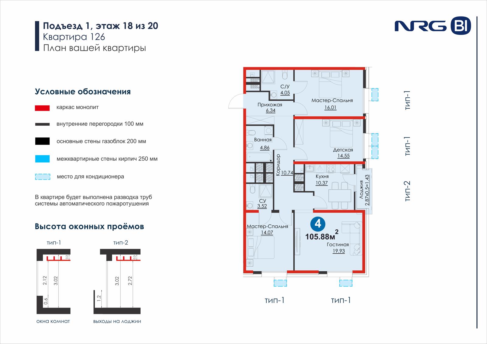 4-комнатная квартира, 110.1 м² — планировка