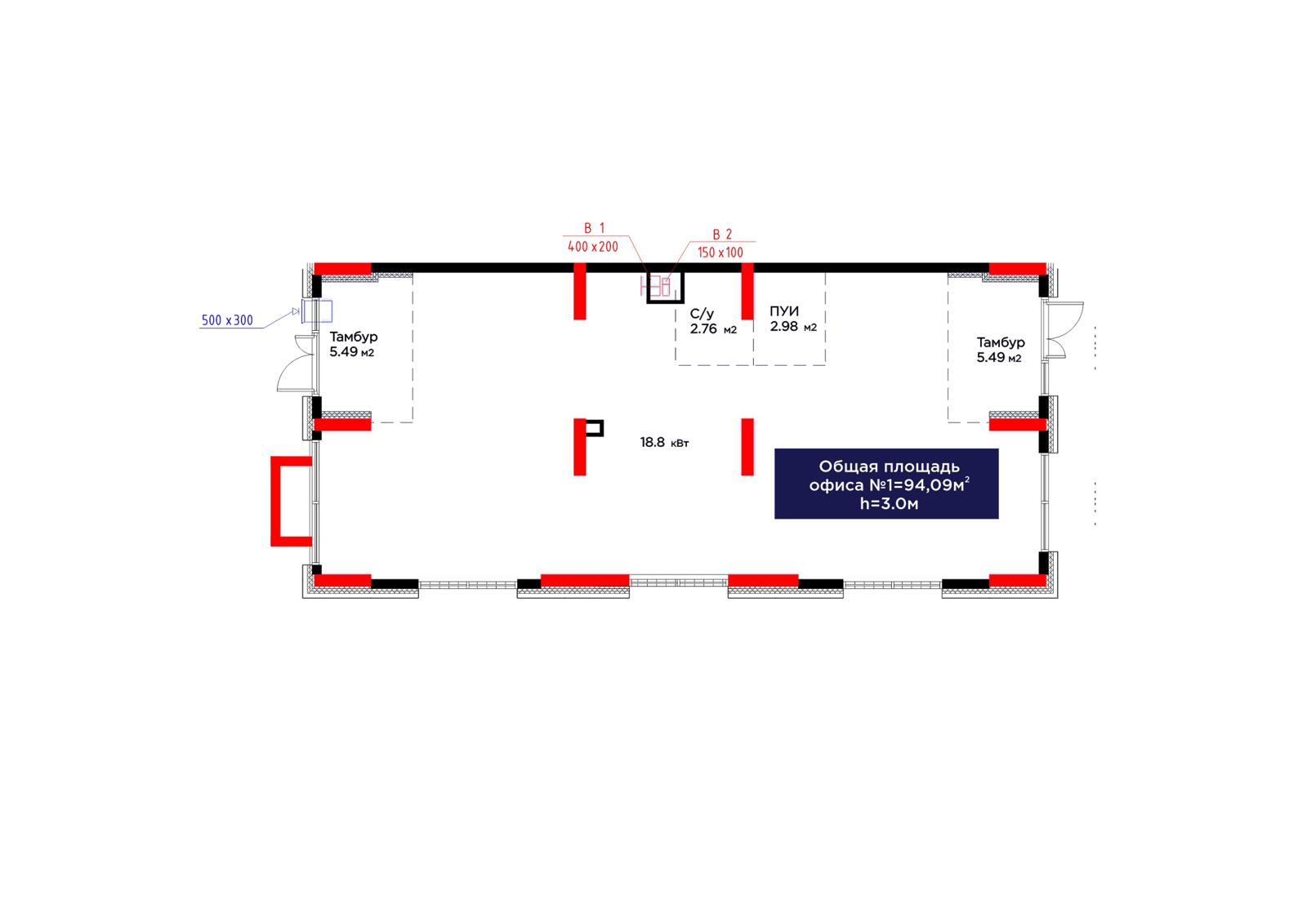 Планировка помещения 94 м² в ЖК «Riverland»