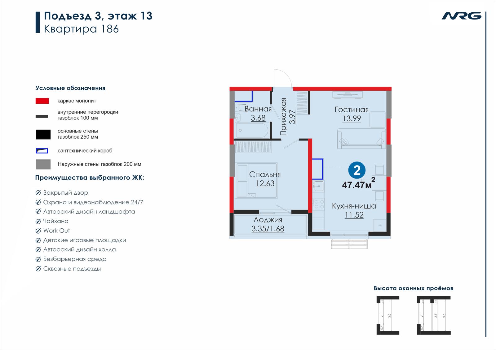 2-комнатная квартира, 49.1 м² — планировка