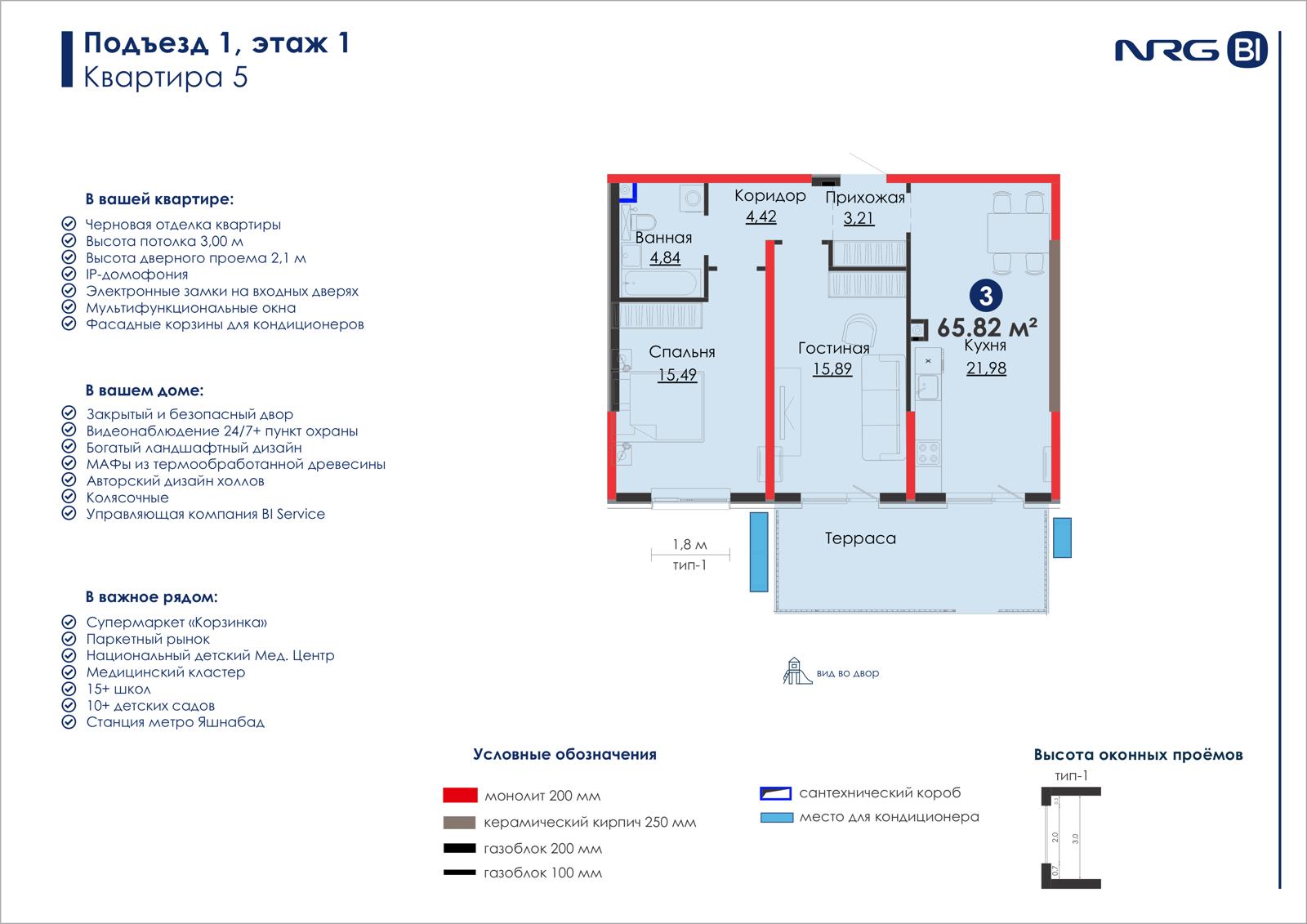 3-комнатная квартира, 65.8 м² — планировка