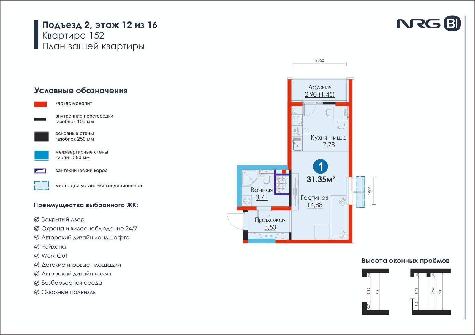 1-комнатная квартира, 31.4 м² — планировка
