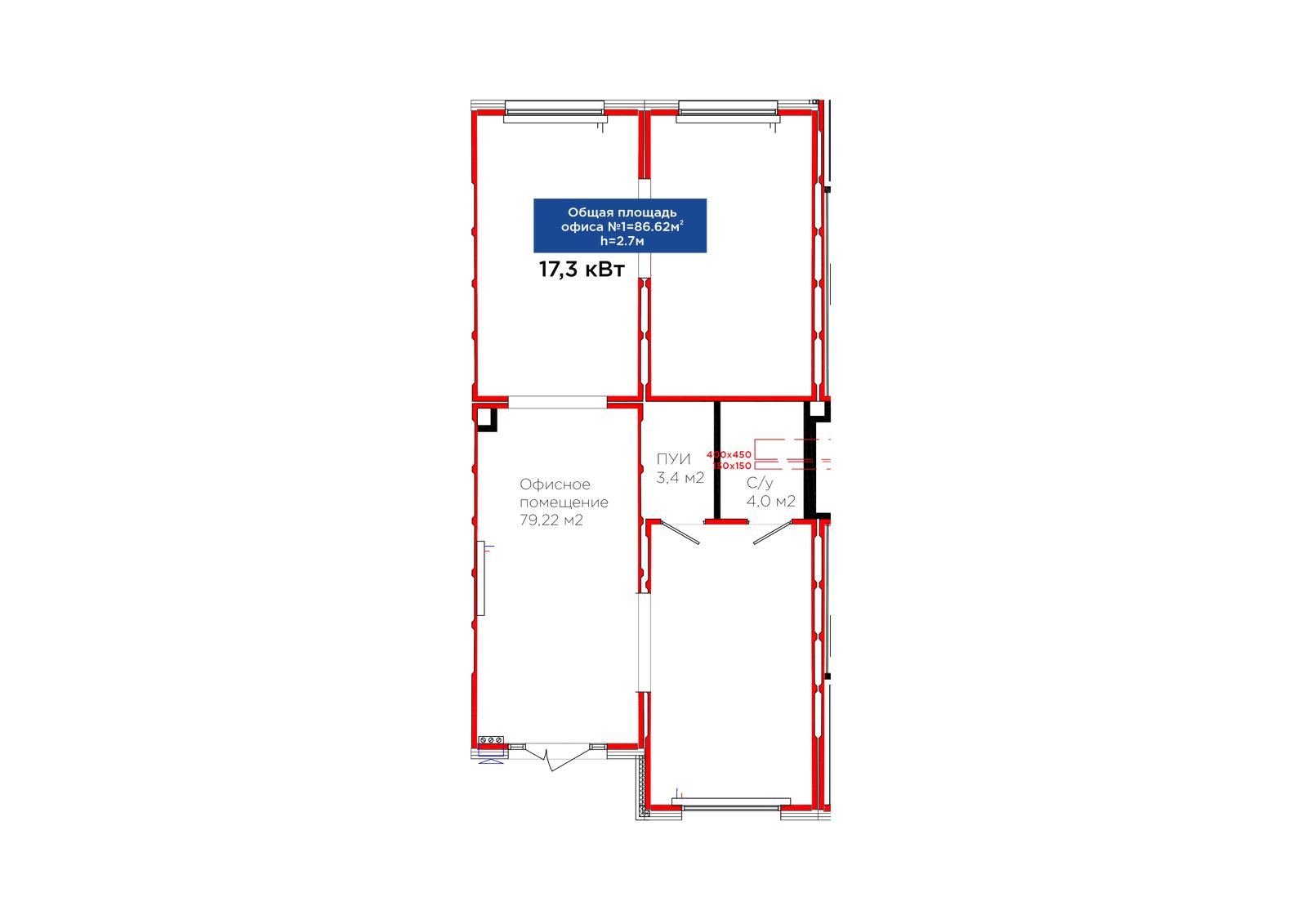 Планировка помещения 87 м² в ЖК «SPACE PLUS»