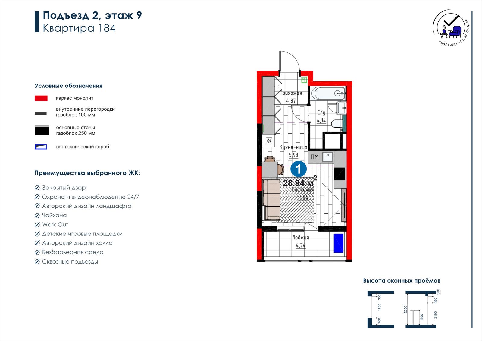 1-комнатная квартира, 28.9 м² — планировка