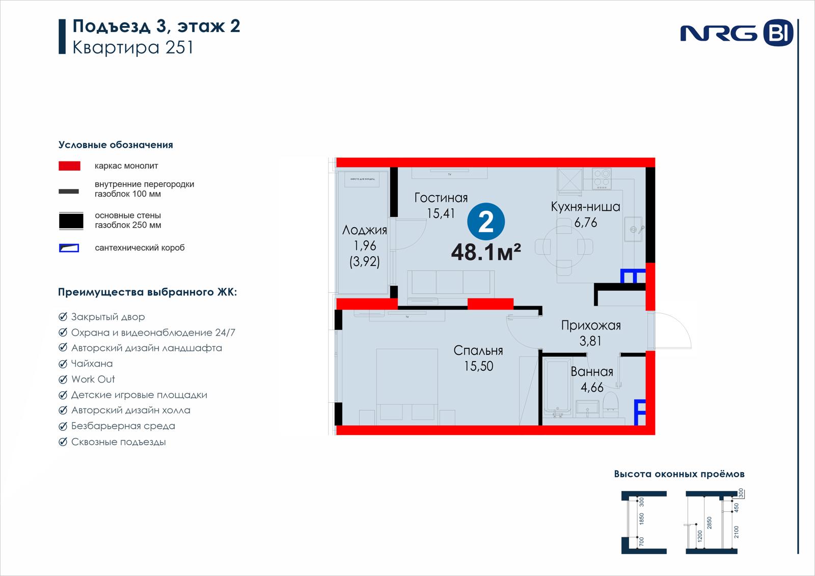 2-комнатная квартира, 48.1 м² — планировка