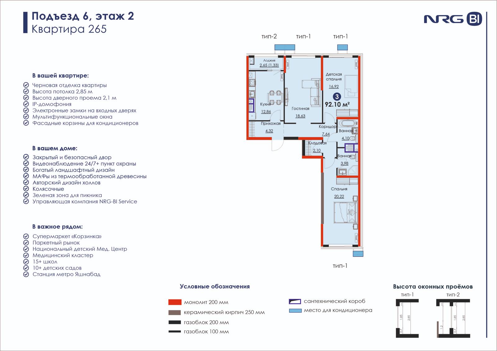 3-комнатная квартира, 92.1 м² — планировка