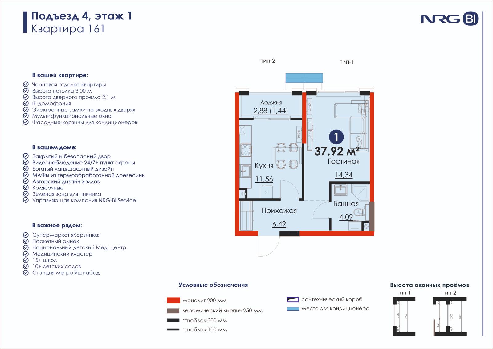 1-комнатная квартира, 37.9 м² — планировка