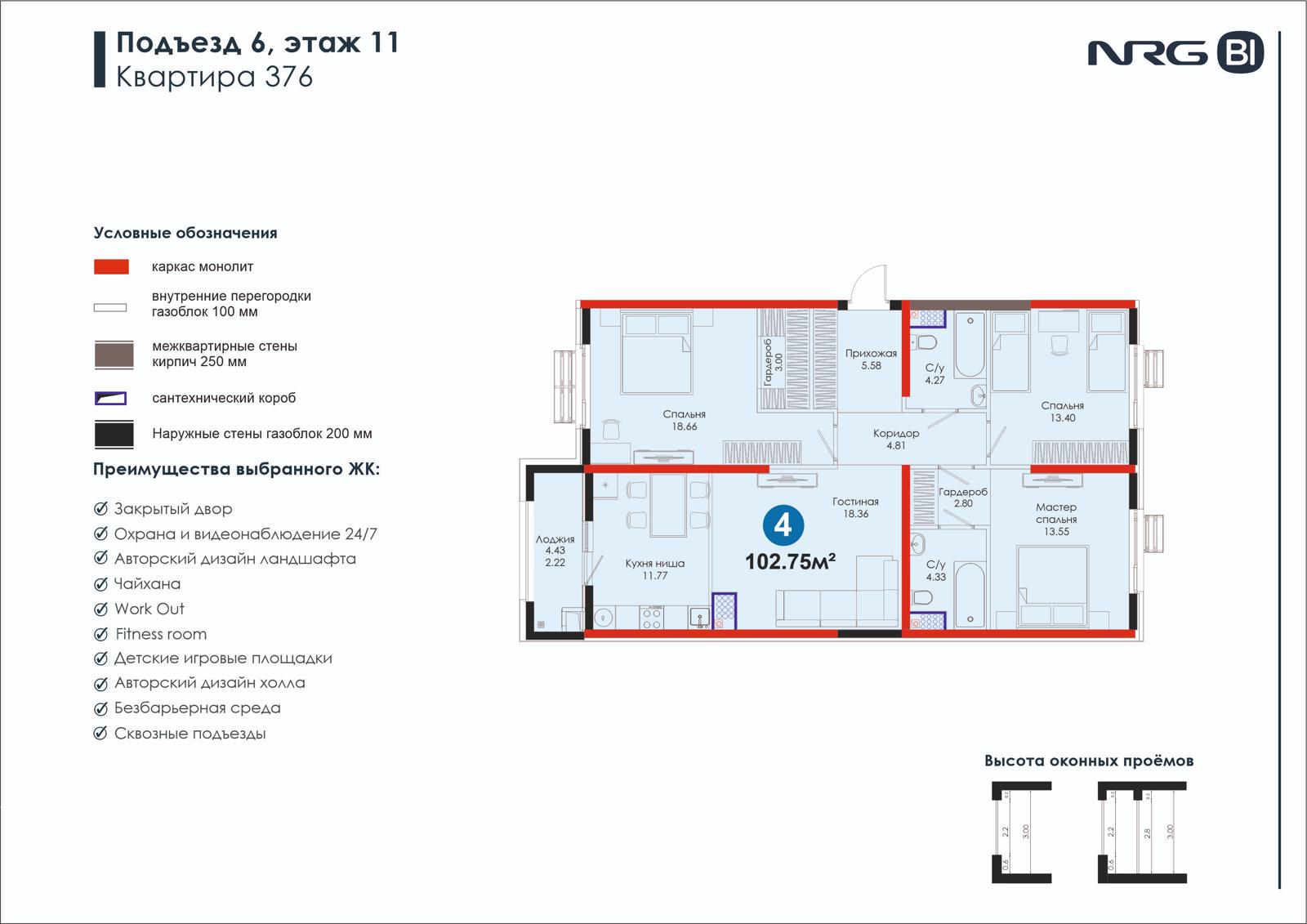 4 xonali kvartira, 102.8 m² — rejasi