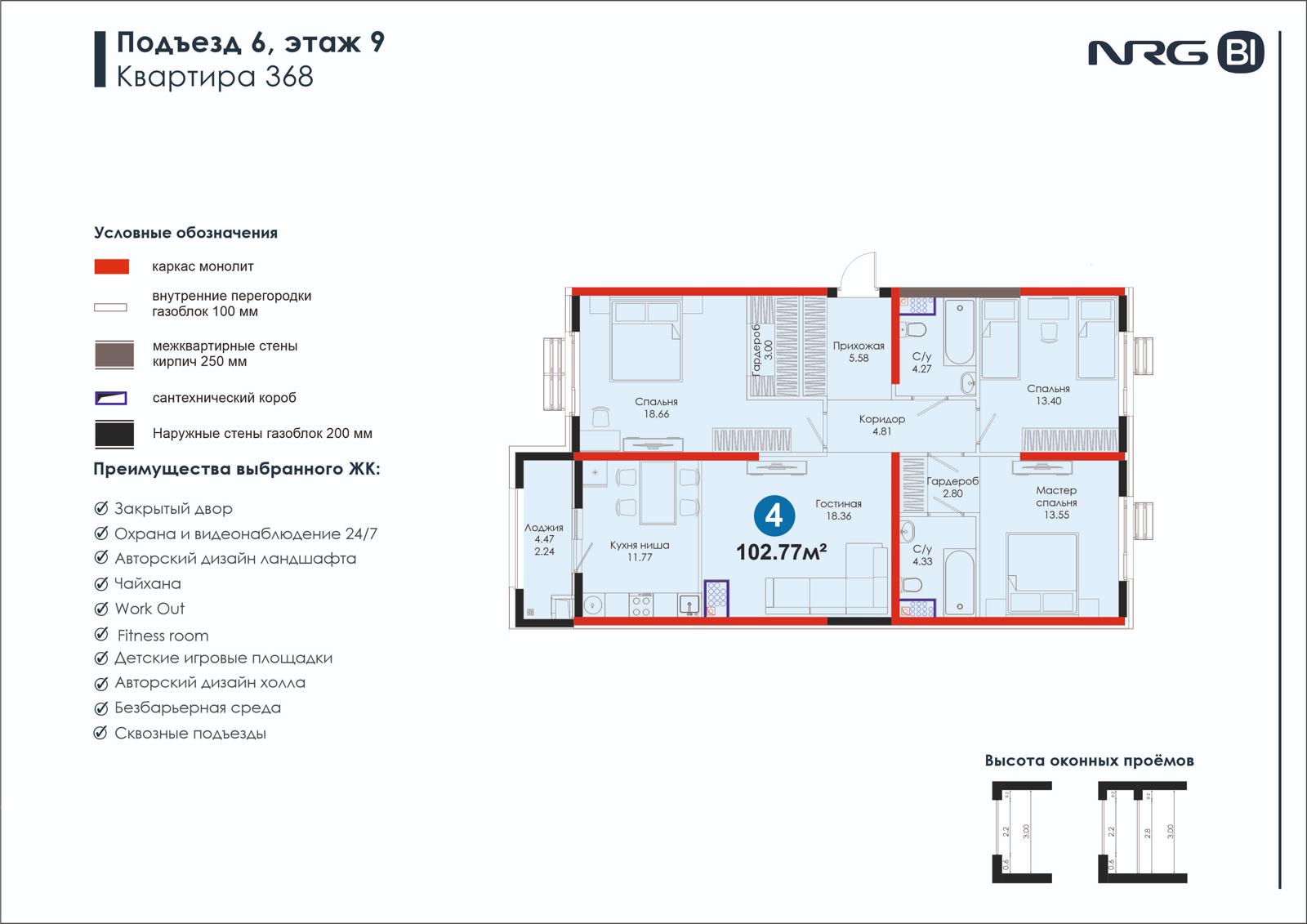4-комнатная квартира, 102.8 м² — планировка