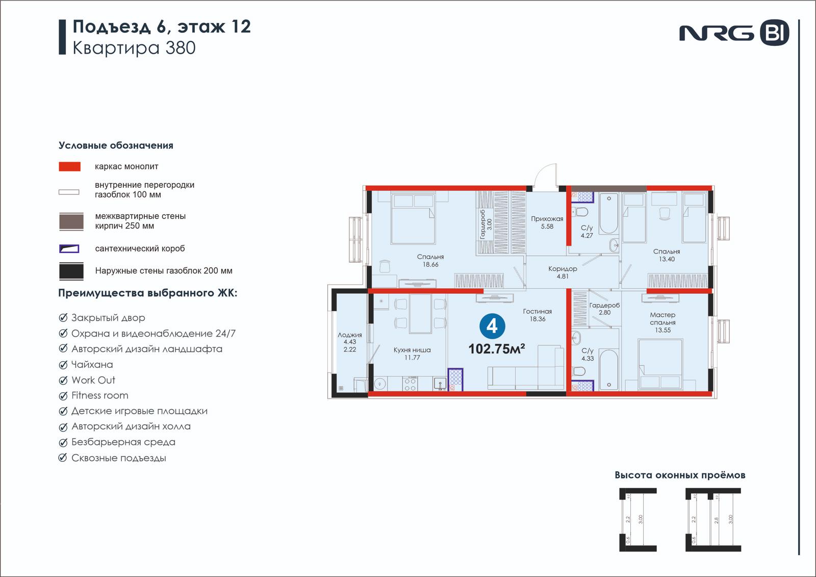 4-комнатная квартира, 102.8 м² — планировка