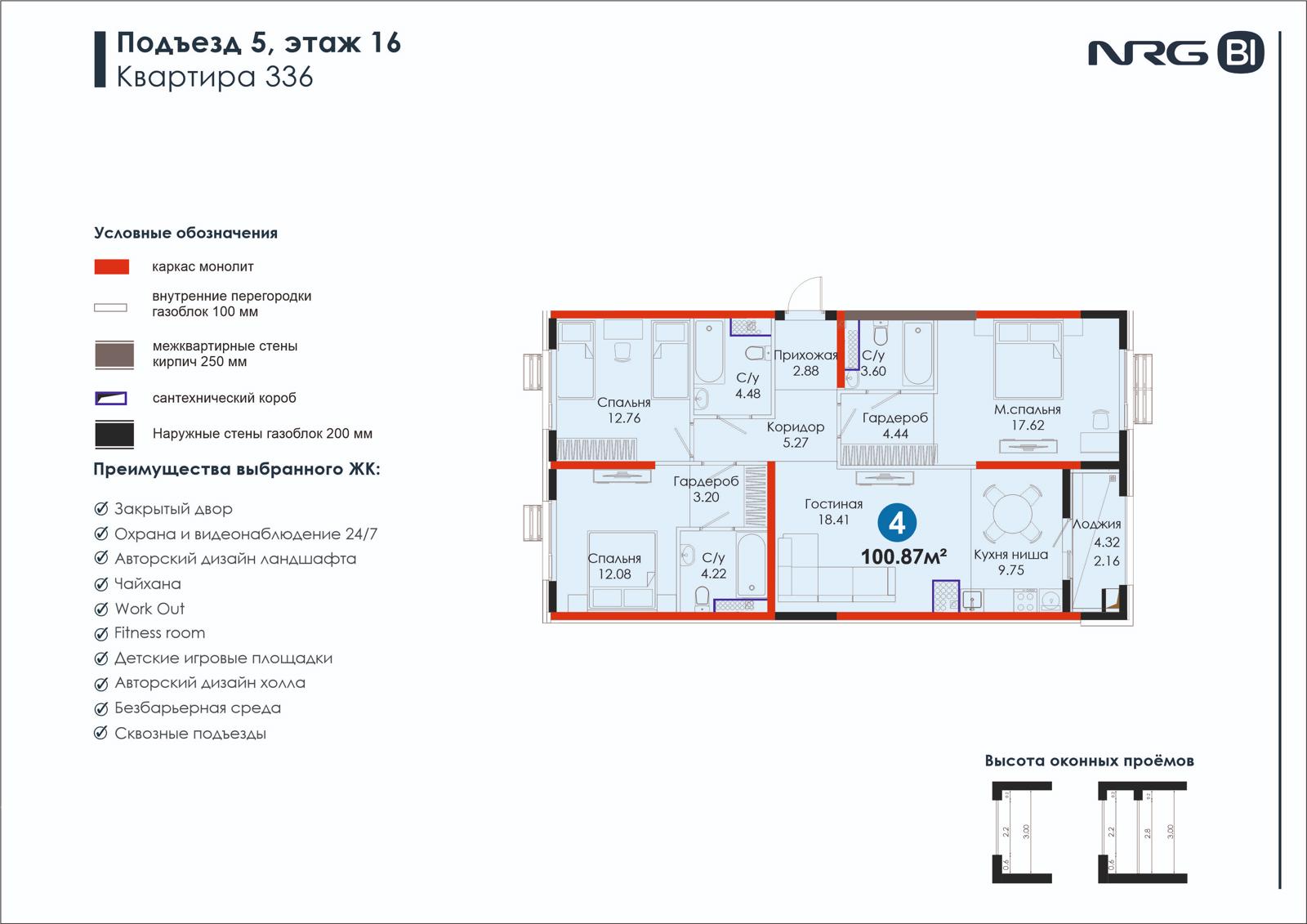 4-комнатная квартира, 100.9 м² — планировка