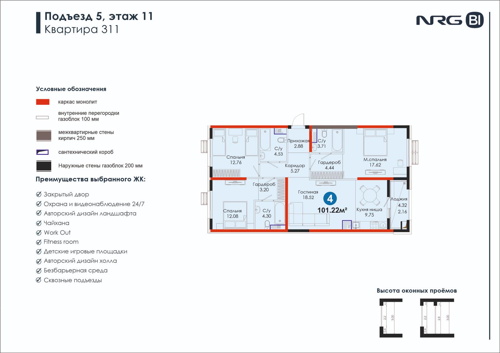 4 xonali kvartira, 101.2 m² — rejasi