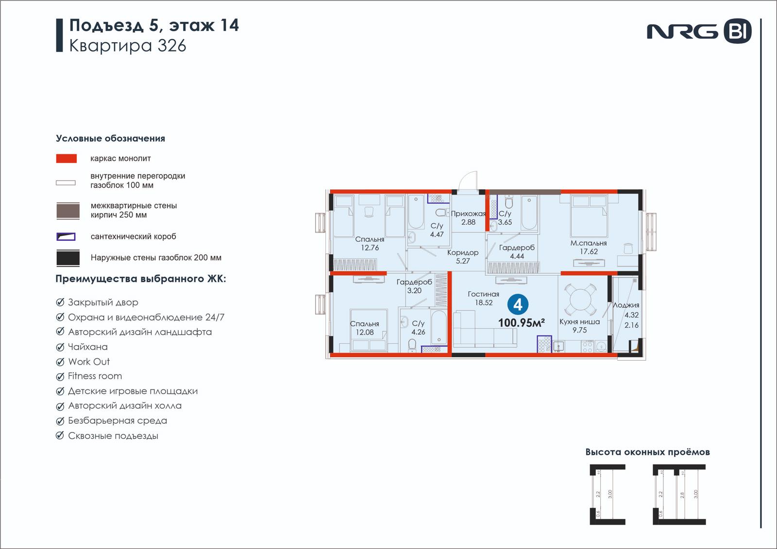 4-комнатная квартира, 101 м² — планировка