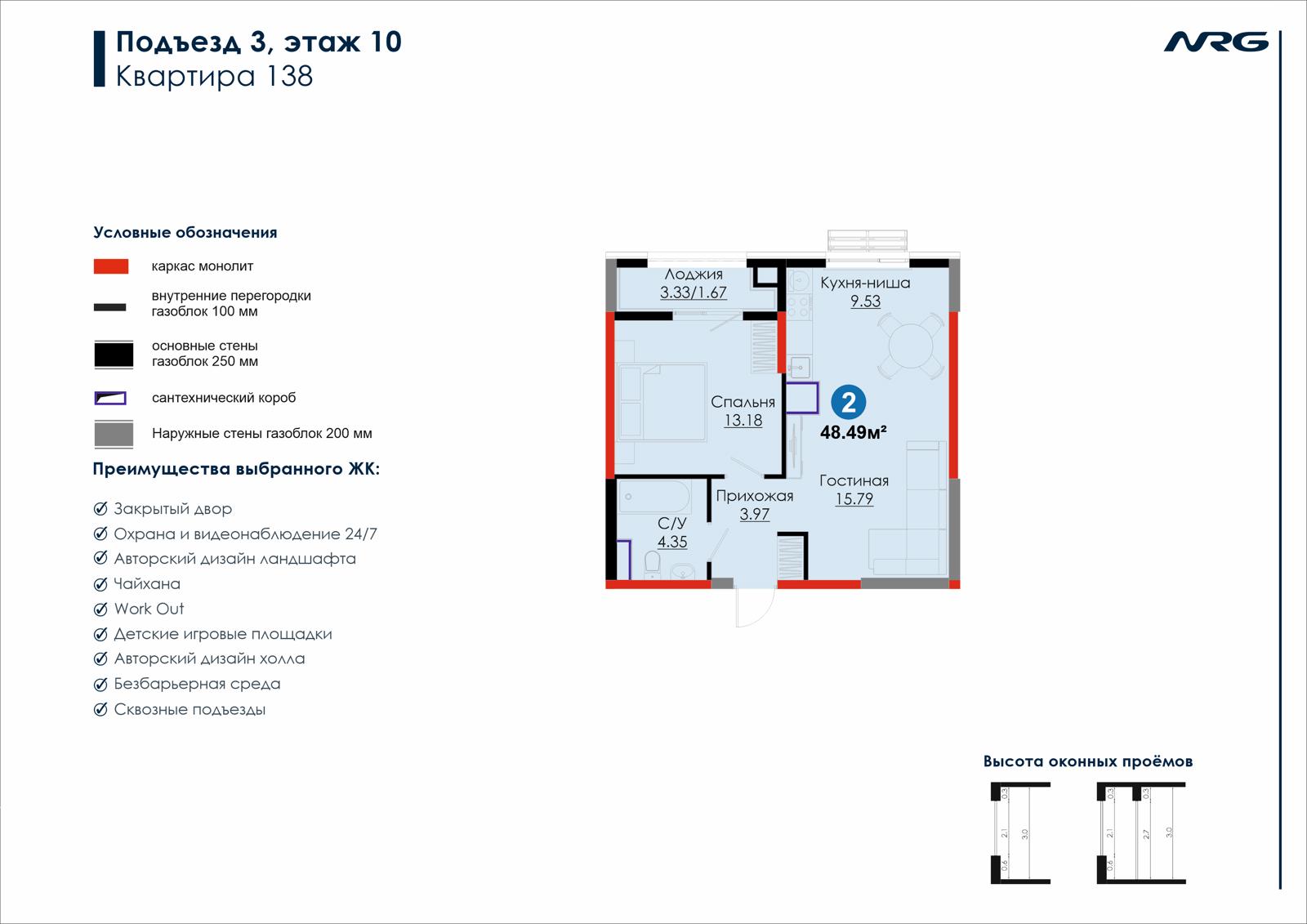 2-комнатная квартира, 48.5 м² — планировка