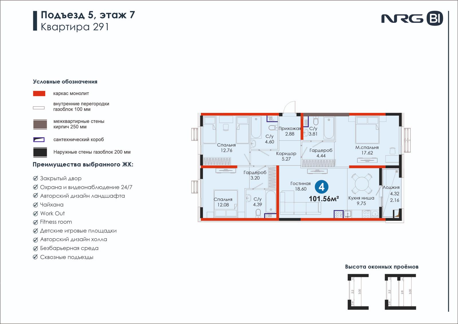 4 xonali kvartira, 101.6 m² — rejasi