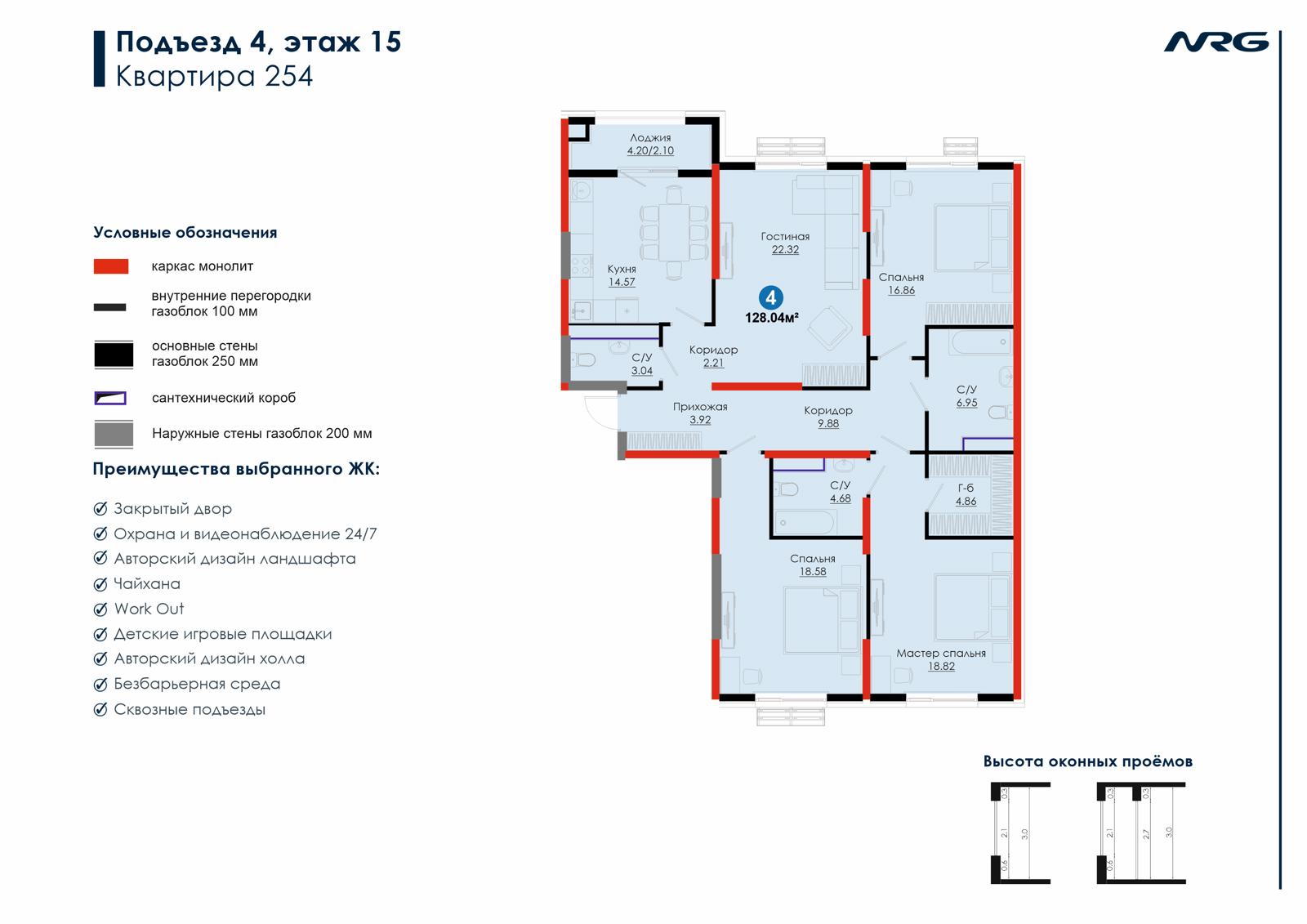 4-комнатная квартира, 128 м² — планировка