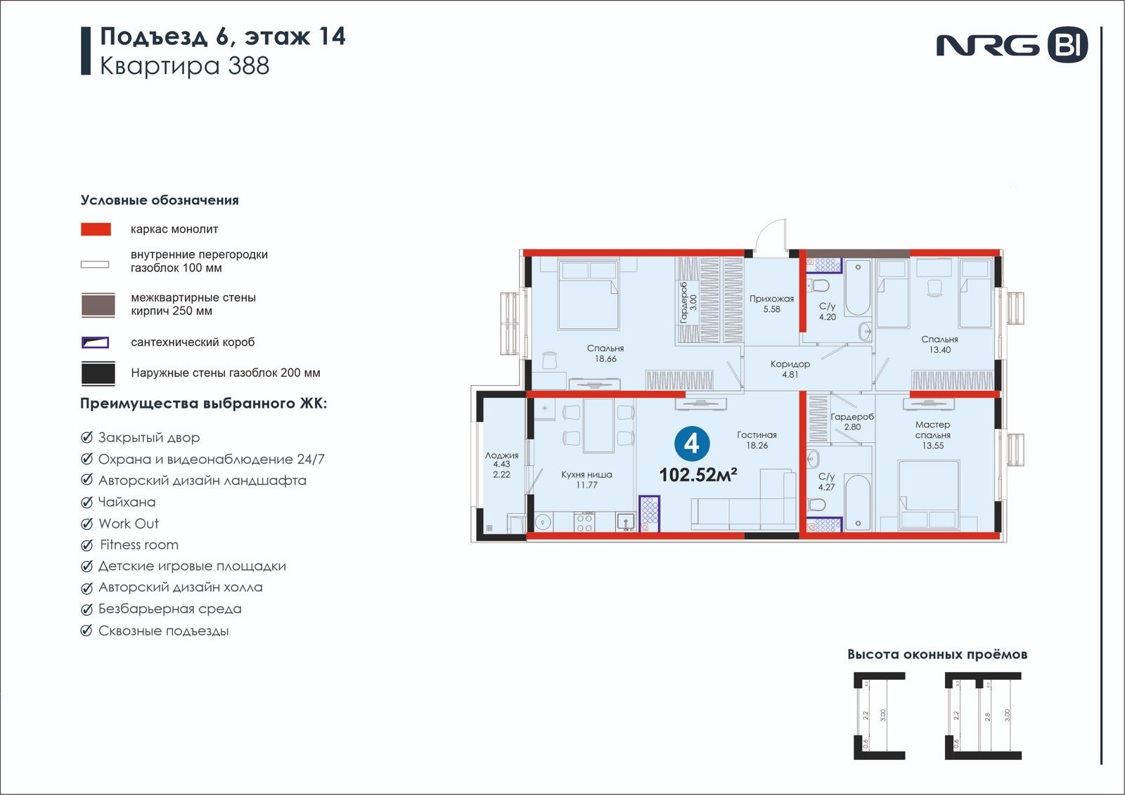 4-комнатная квартира, 102.5 м² — планировка