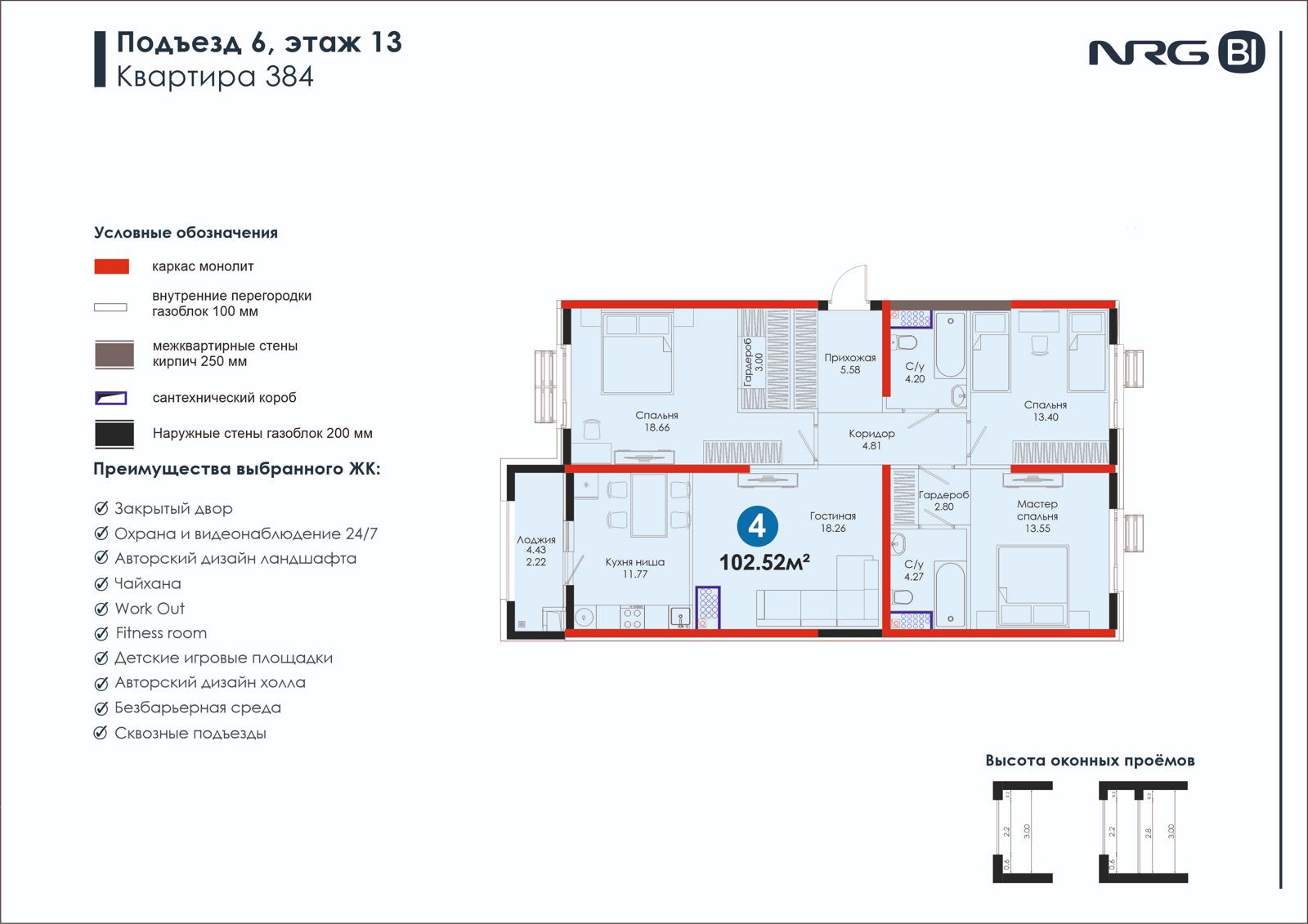 4-комнатная квартира, 102.5 м² — планировка